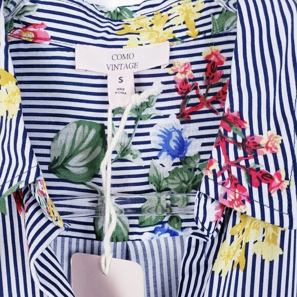 Como Vintage Blue‎ Stripe Floral Button Down Blouse Size Small NWT - Picture 3 of 6